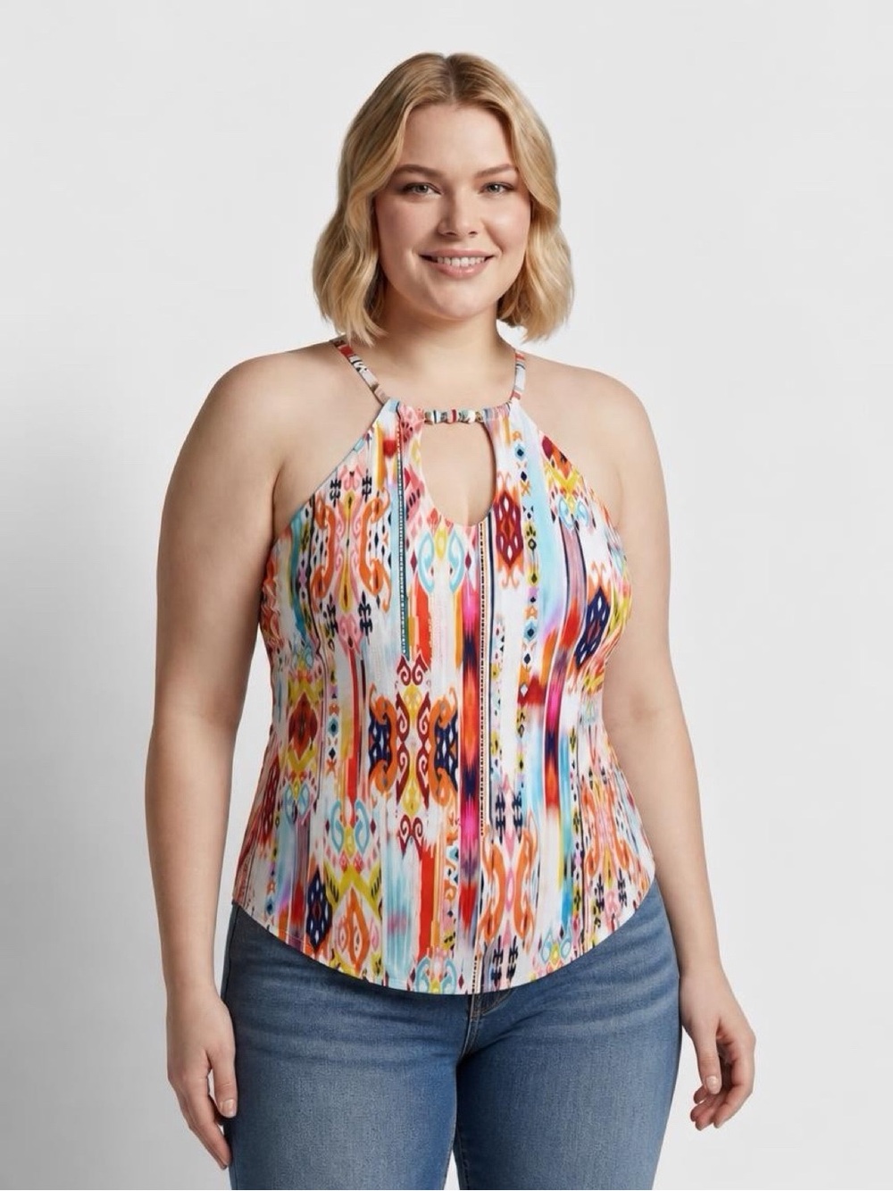 La Blanca Multicolor Tankin Halter Keyhole Tank Top